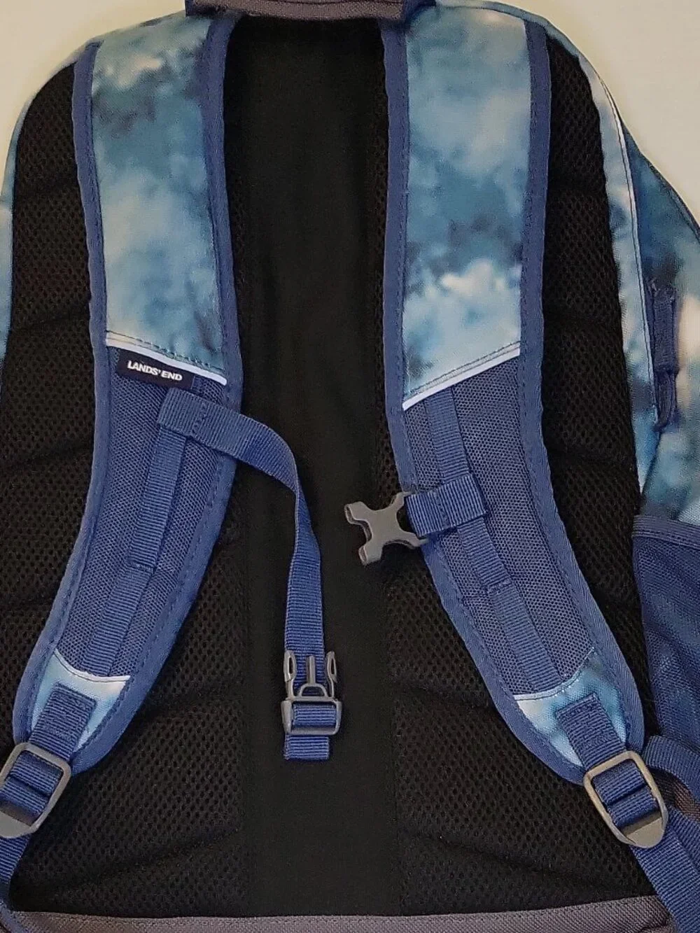 Lands' End Kids Backpack, Large, Blue, Pockets, Nametag, Waist Belt, Camo Laptop